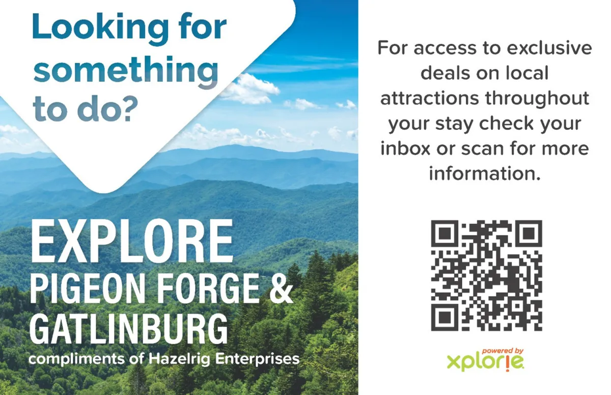 A panoramic view captures a sweeping mountain range beneath a vast sky, with subtle promotional text about local attractions. This image evokes a sense of adventure and the natural beauty surrounding Bears Lair, reinforcing the idea of exploring the region's scenic wonders and nearby activities.